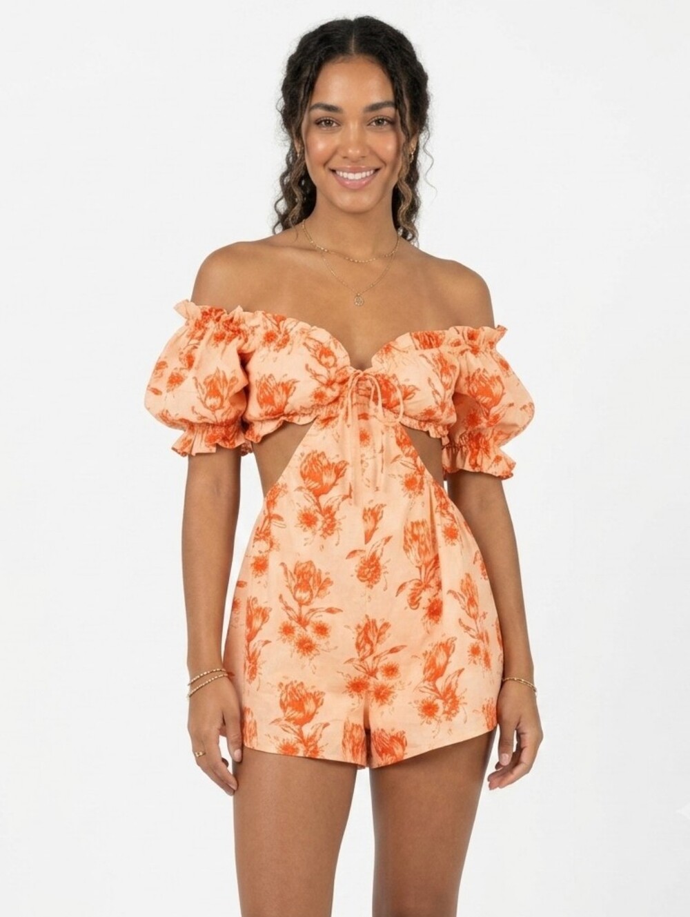 Sabo Skirt Daphne Cutout Playsuit Orange Floral Romper XS